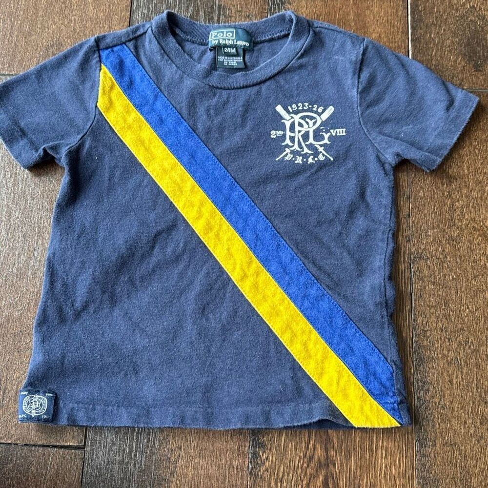 Polo Ralph Lauren baby boys t shirt size 24 months blue crest stripes